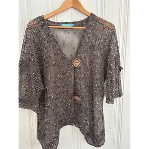 Anthonys Resort Wear Crochet Open Knit  Mesh Net Cardigan Layering Top Sz L Vaca